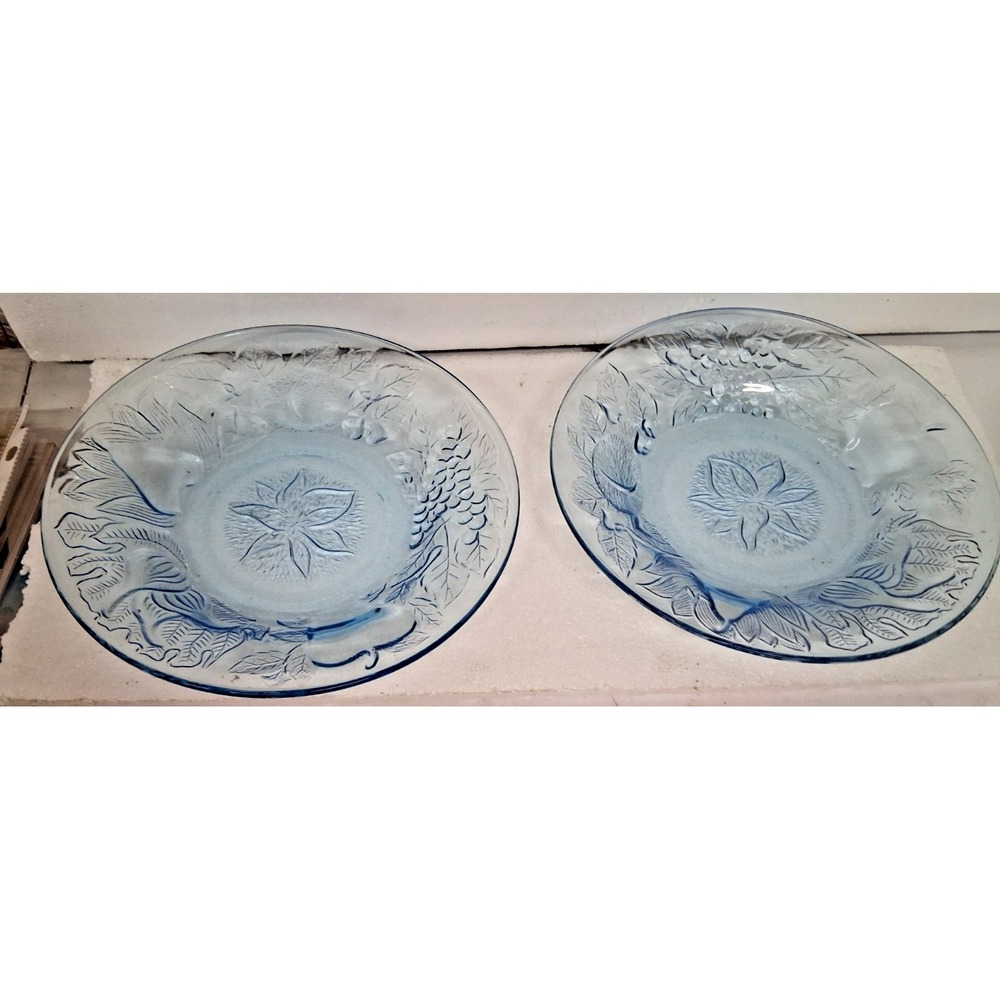 Set of 2 Vintage KIG Indonesia Ice Blue Pressed Glass Bowls Della Robbia Fruit
